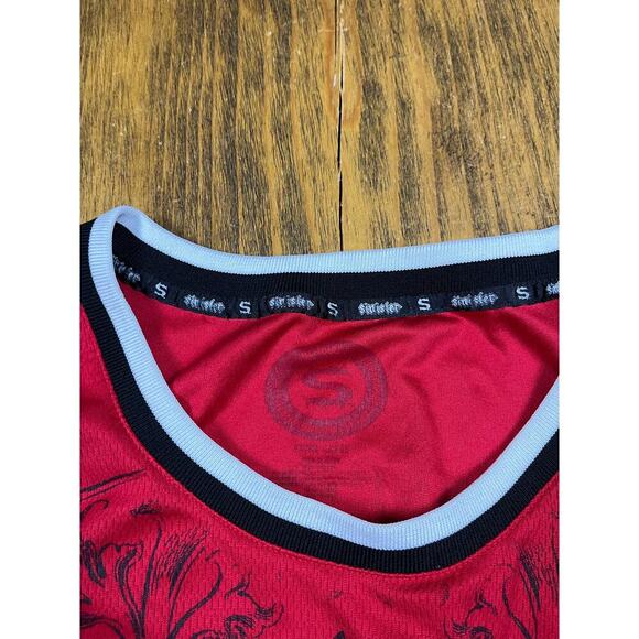 Sinister Y2K Skull Cross Red Black Gothic Mesh Tank Top - Picture 3 of 3